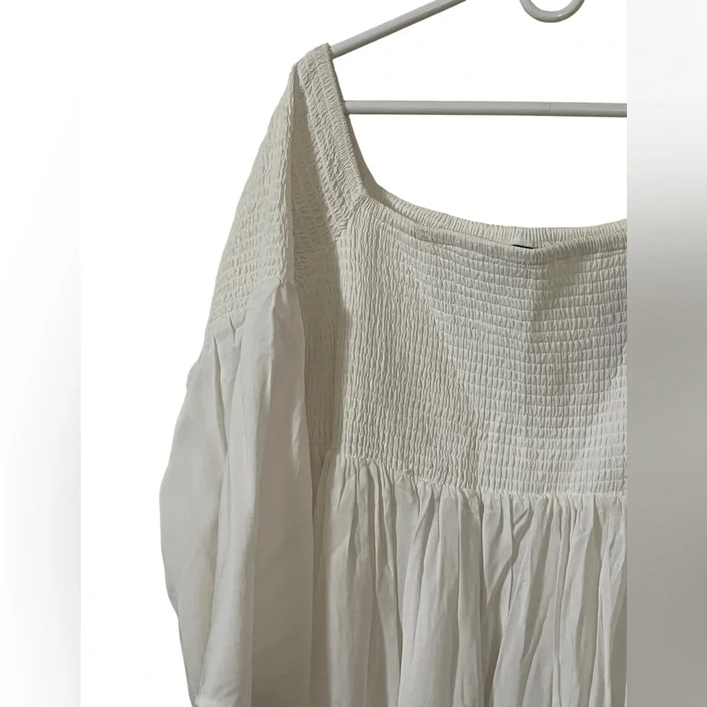 Torrid NWT ivory off the shoulder smocked long bell sleeve skater mini dress - Picture 7 of 12